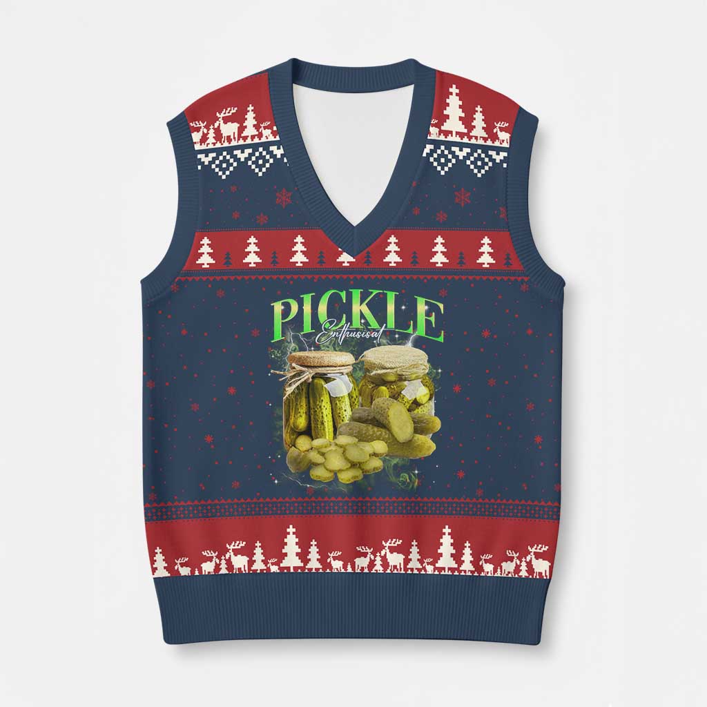 Pickle Lovers V-Neck Knit Sweater Vest Retro Pickle Enthusiast Vintage 90s Graphic