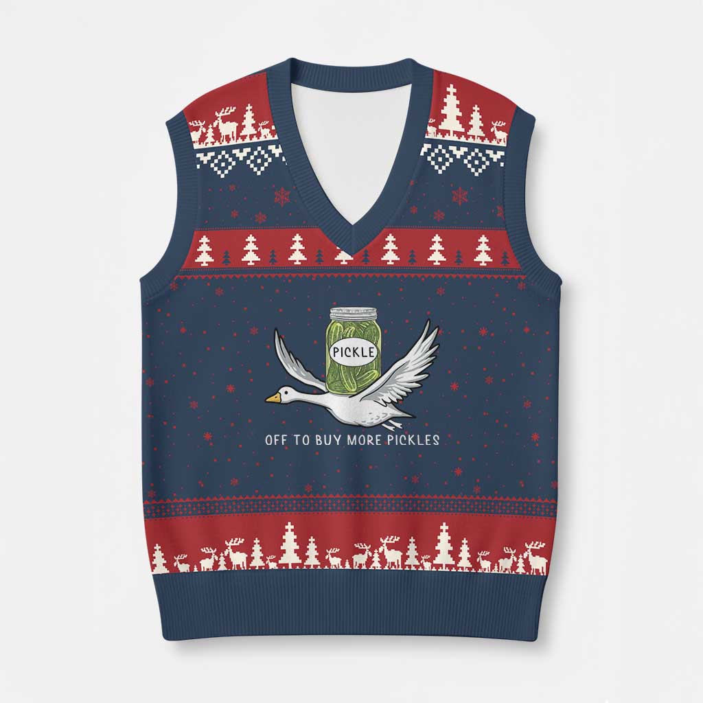Silly Goose Pickle Lovers V-Neck Knit Sweater Vest Off To Buy More Pickles
