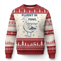 Fluent In FOWL Language Ugly Christmas Sweater Vintage 90s Funny Duck Meme - Wonder Print Shop