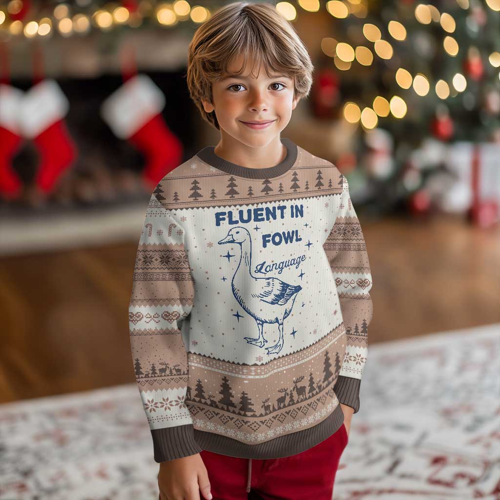 Fluent In FOWL Language Ugly Christmas Sweater Vintage 90s Funny Duck Meme - Wonder Print Shop