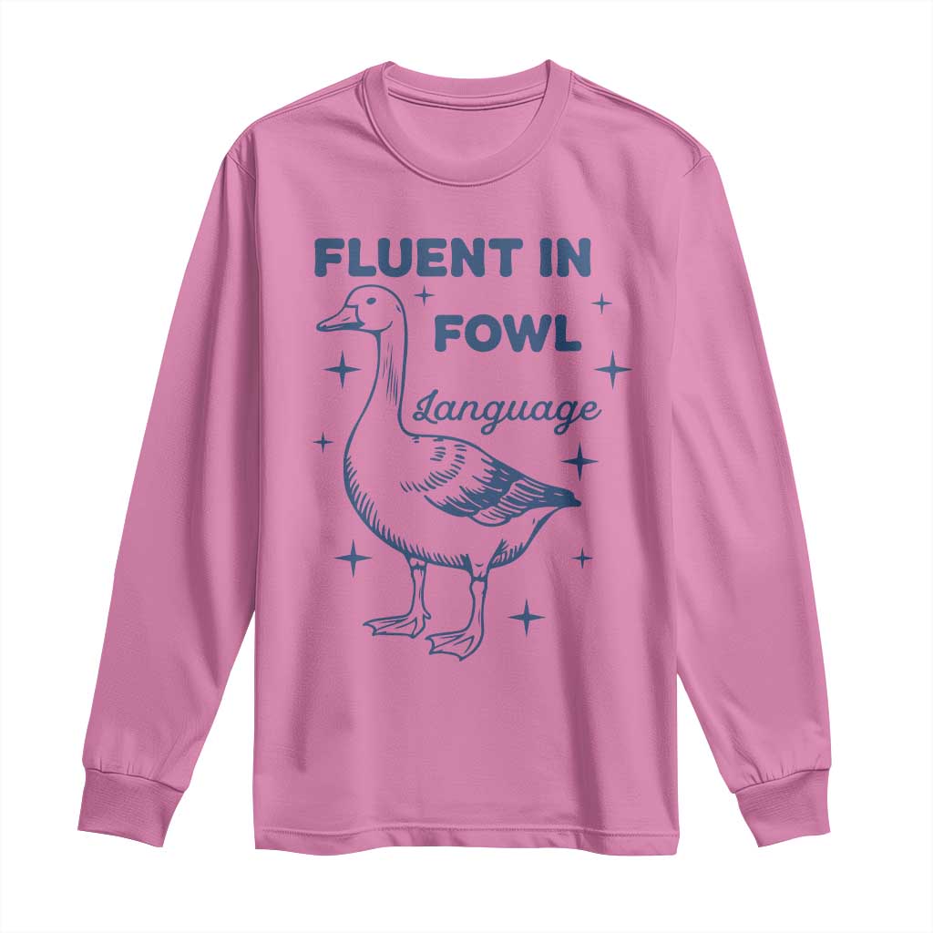 Fluent In FOWL Language Long Sleeve Shirt Vintage 90s Funny Duck Meme - Wonder Print Shop