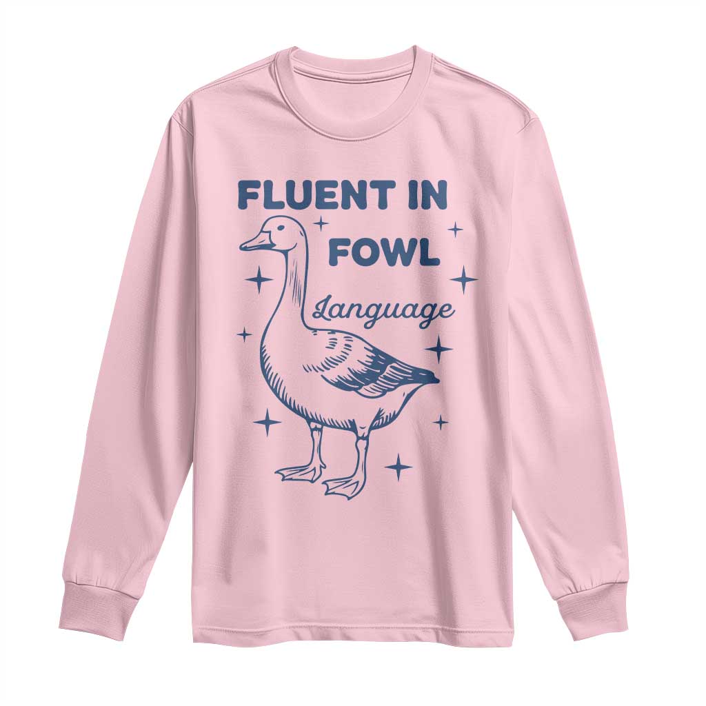 Fluent In FOWL Language Long Sleeve Shirt Vintage 90s Funny Duck Meme - Wonder Print Shop