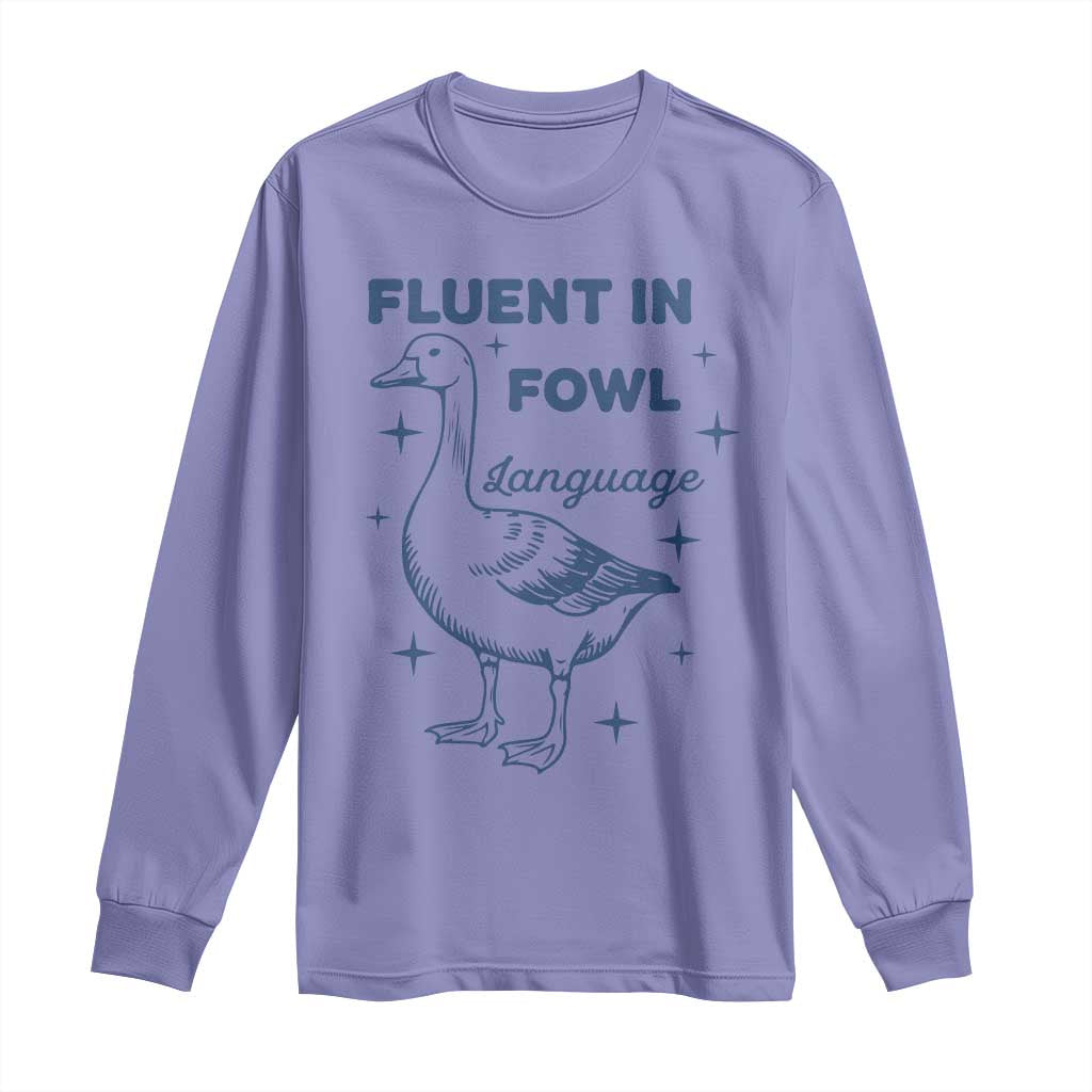 Fluent In FOWL Language Long Sleeve Shirt Vintage 90s Funny Duck Meme - Wonder Print Shop