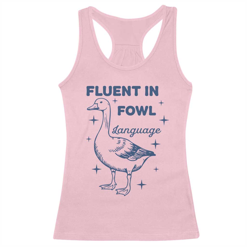 Fluent In FOWL Language Racerback Tank Top Vintage 90s Funny Duck Meme - Wonder Print Shop