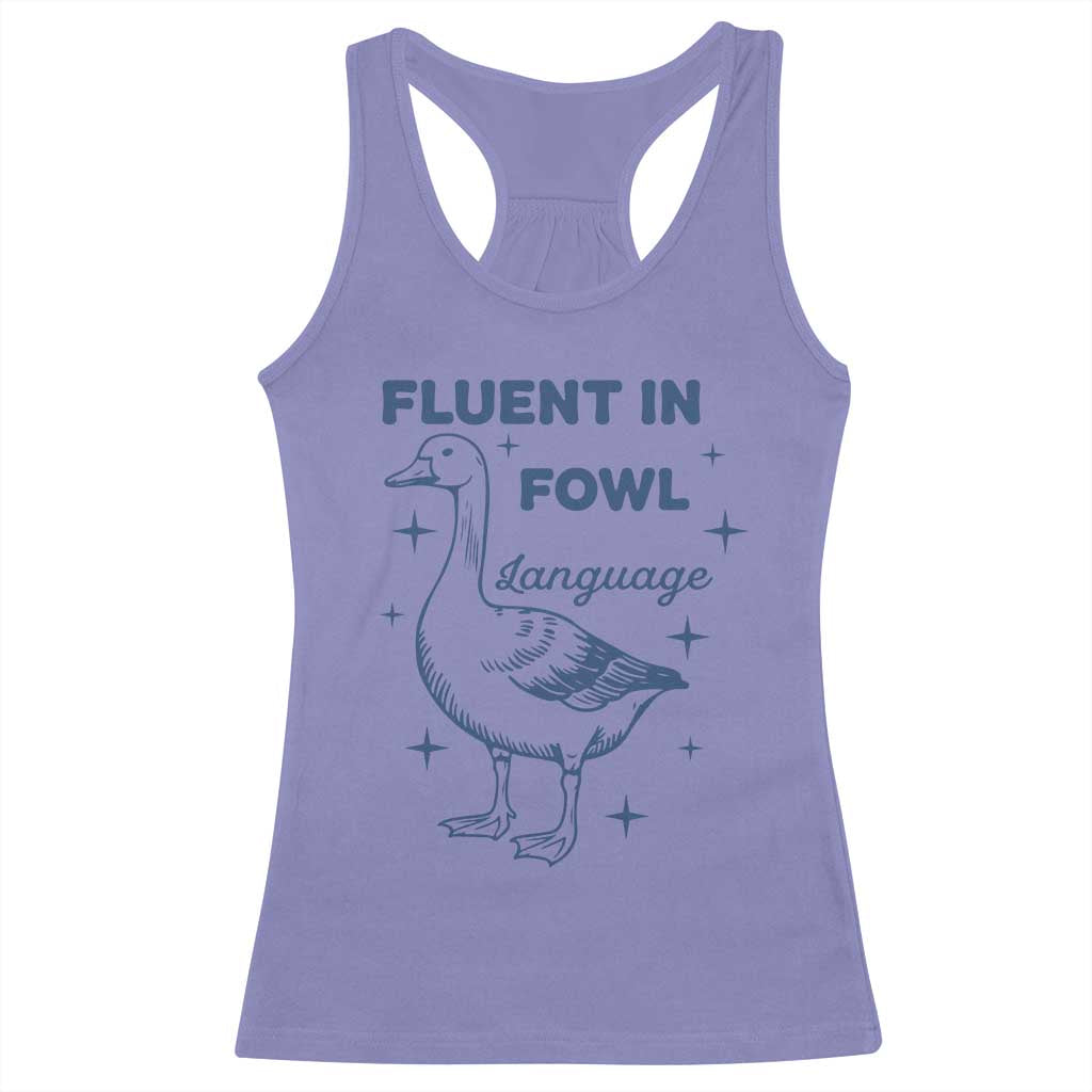 Fluent In FOWL Language Racerback Tank Top Vintage 90s Funny Duck Meme - Wonder Print Shop