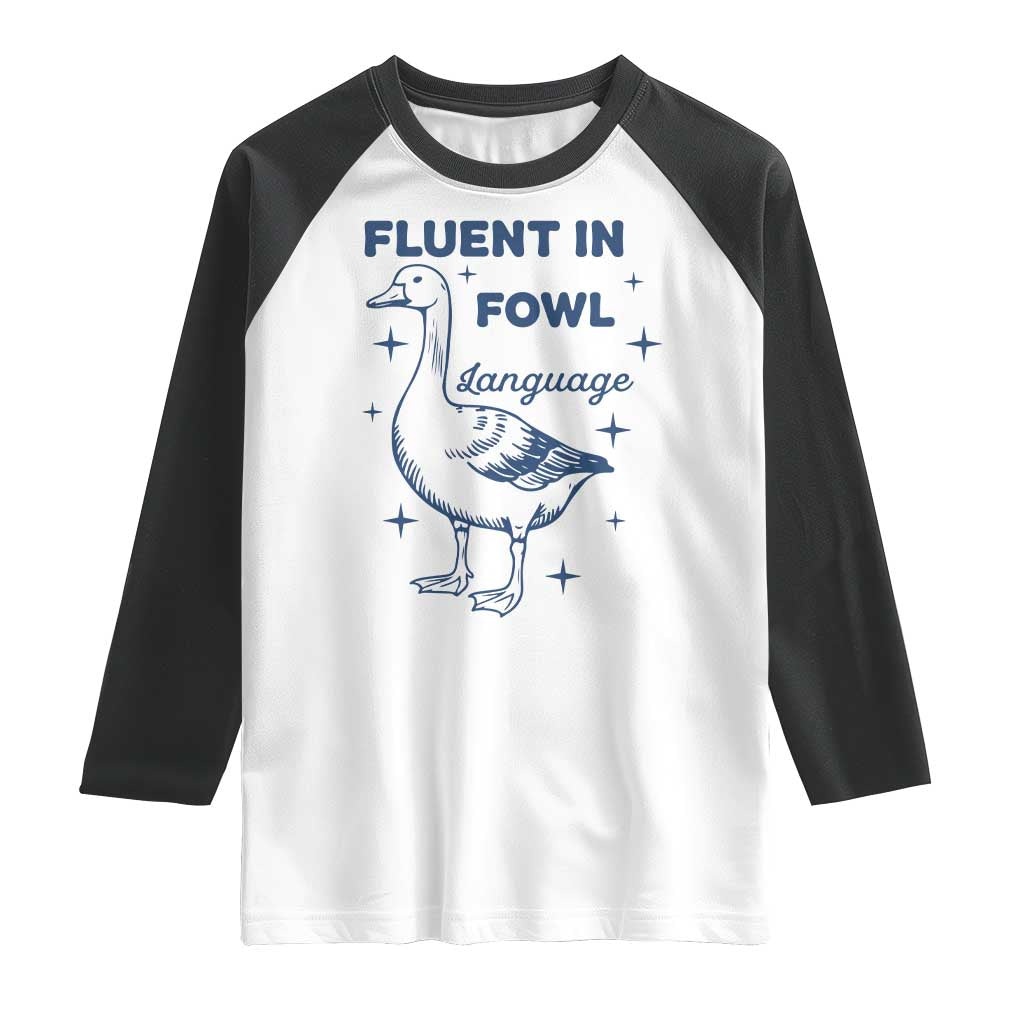 Fluent In FOWL Language Raglan Shirt Vintage 90s Funny Duck Meme - Wonder Print Shop