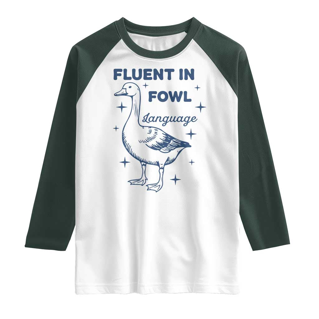Fluent In FOWL Language Raglan Shirt Vintage 90s Funny Duck Meme - Wonder Print Shop