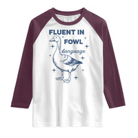Fluent In FOWL Language Raglan Shirt Vintage 90s Funny Duck Meme - Wonder Print Shop