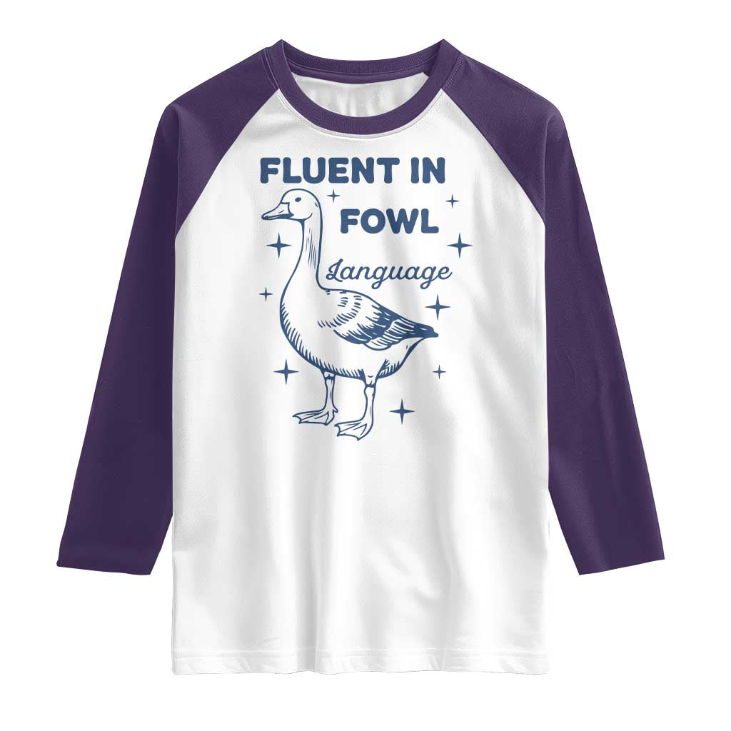 Fluent In FOWL Language Raglan Shirt Vintage 90s Funny Duck Meme - Wonder Print Shop