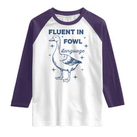 Fluent In FOWL Language Raglan Shirt Vintage 90s Funny Duck Meme - Wonder Print Shop