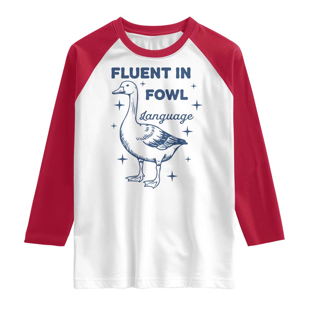 Fluent In FOWL Language Raglan Shirt Vintage 90s Funny Duck Meme - Wonder Print Shop