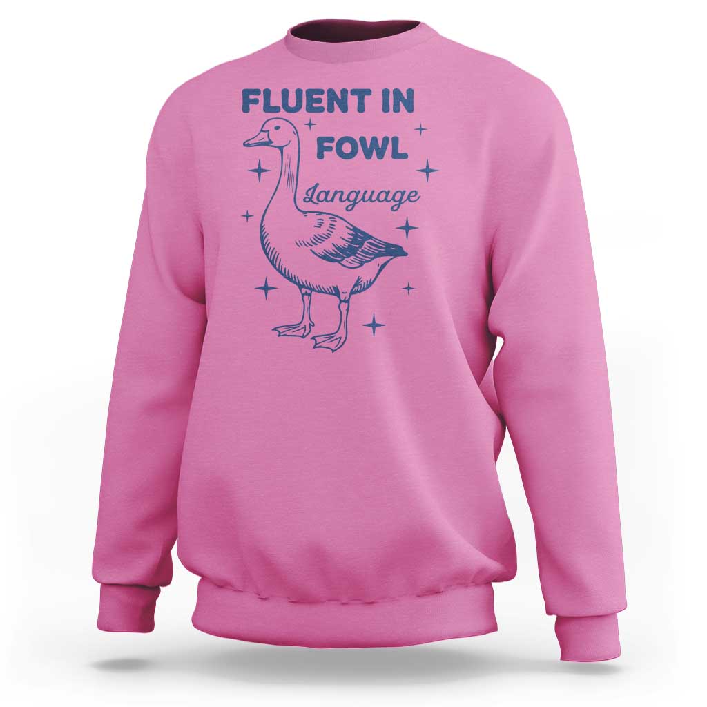 Fluent In FOWL Language Sweatshirt Vintage 90s Funny Duck Meme - Wonder Print Shop