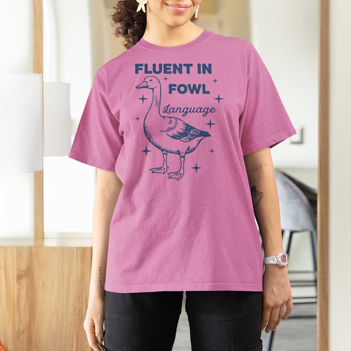 Fluent In FOWL Language T Shirt For Women Vintage 90s Funny Duck Meme - Wonder Print Shop