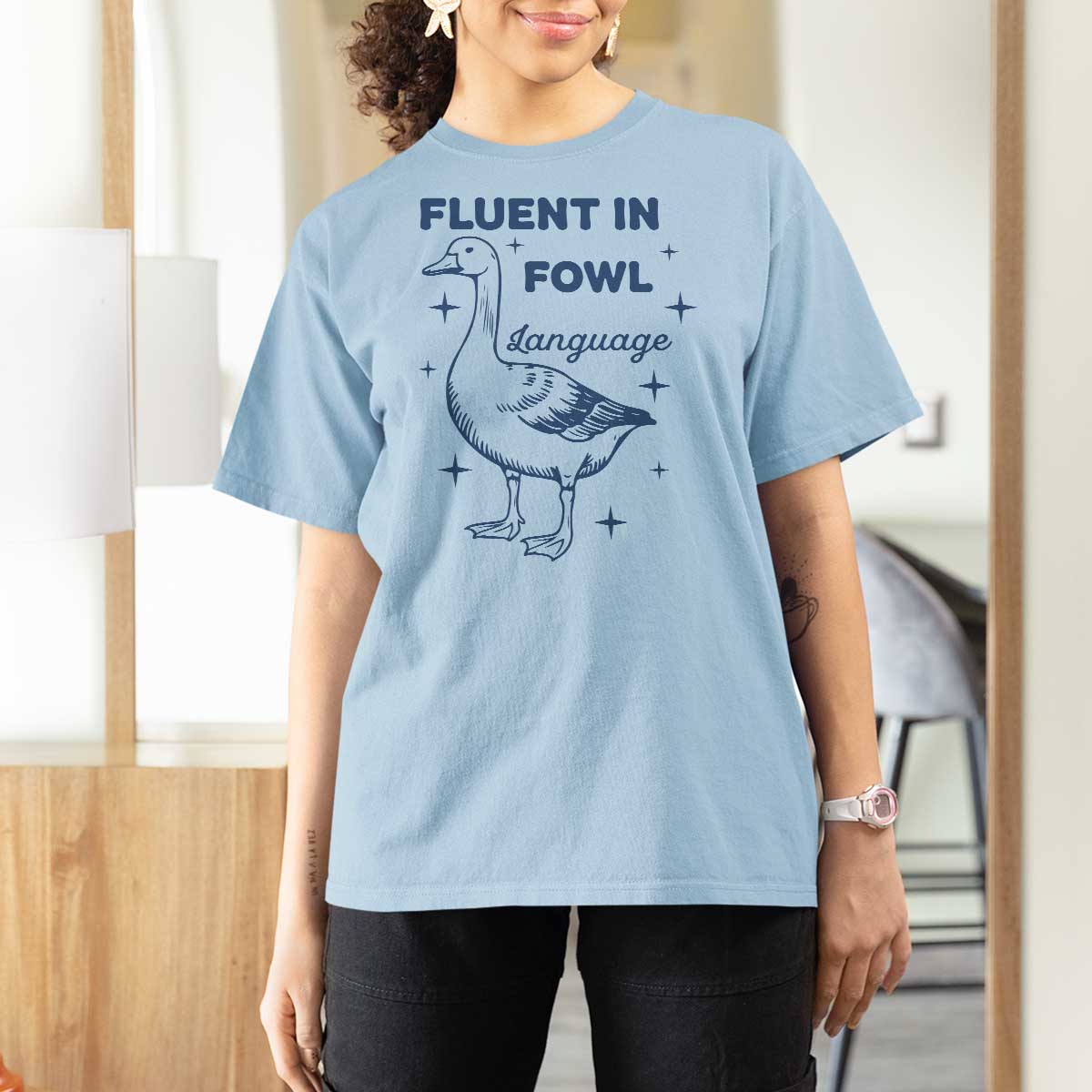 Fluent In FOWL Language T Shirt For Women Vintage 90s Funny Duck Meme - Wonder Print Shop