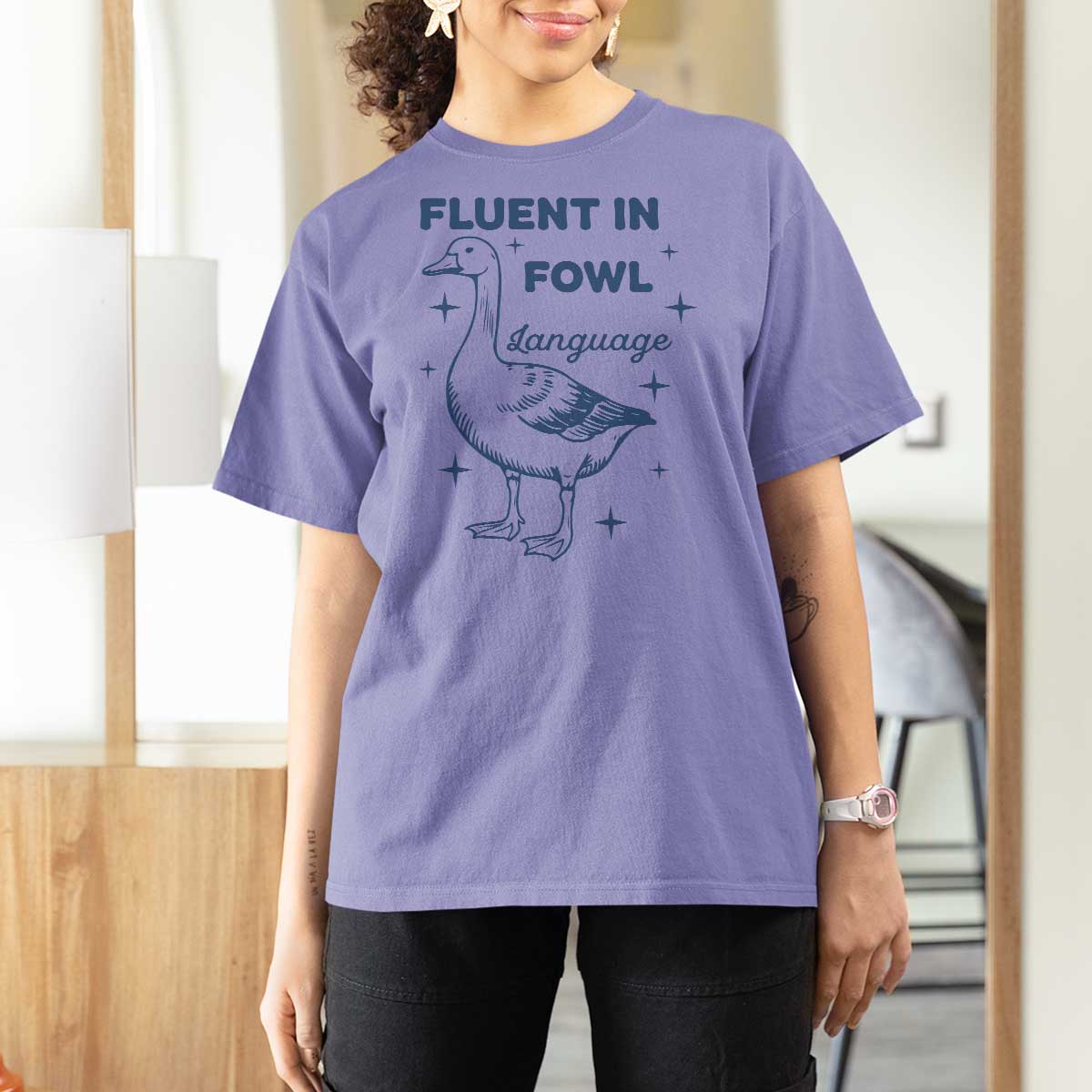 Fluent In FOWL Language T Shirt For Women Vintage 90s Funny Duck Meme - Wonder Print Shop
