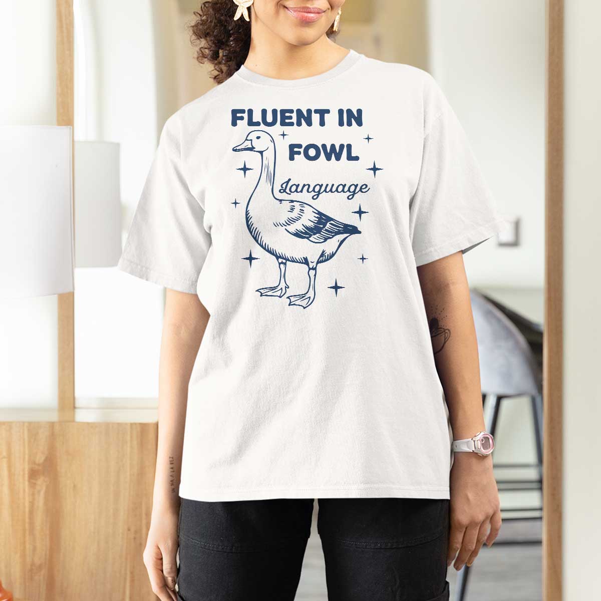 Fluent In FOWL Language T Shirt For Women Vintage 90s Funny Duck Meme - Wonder Print Shop