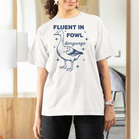 Fluent In FOWL Language T Shirt For Women Vintage 90s Funny Duck Meme - Wonder Print Shop