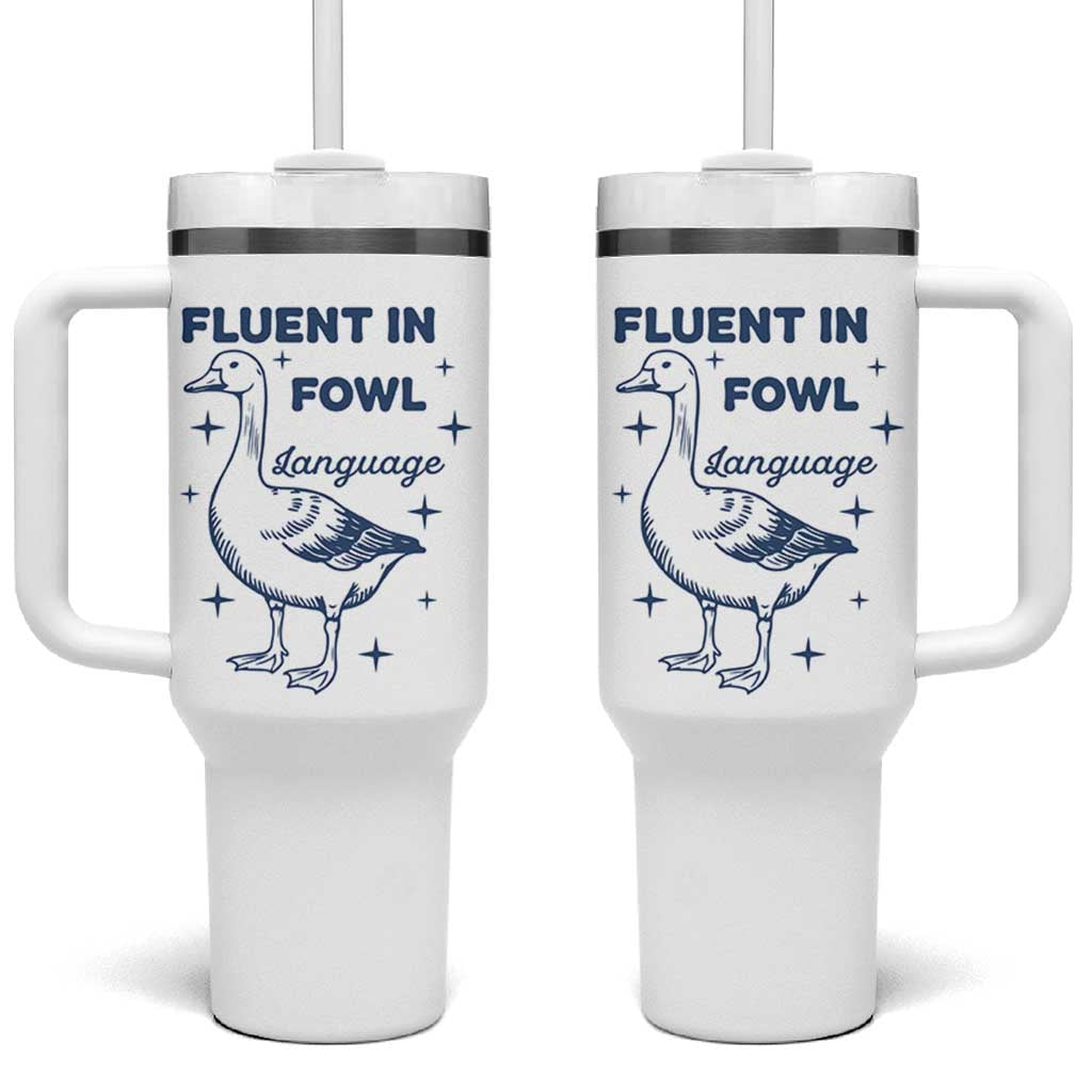 Fluent In FOWL Language Tumbler With Handle Vintage 90s Funny Duck Meme - Wonder Print Shop