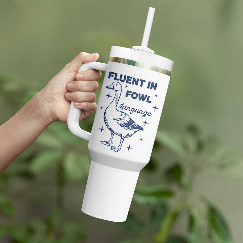 Fluent In FOWL Language Tumbler With Handle Vintage 90s Funny Duck Meme - Wonder Print Shop