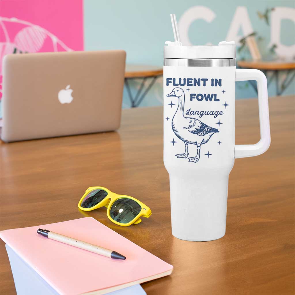 Fluent In FOWL Language Tumbler With Handle Vintage 90s Funny Duck Meme - Wonder Print Shop