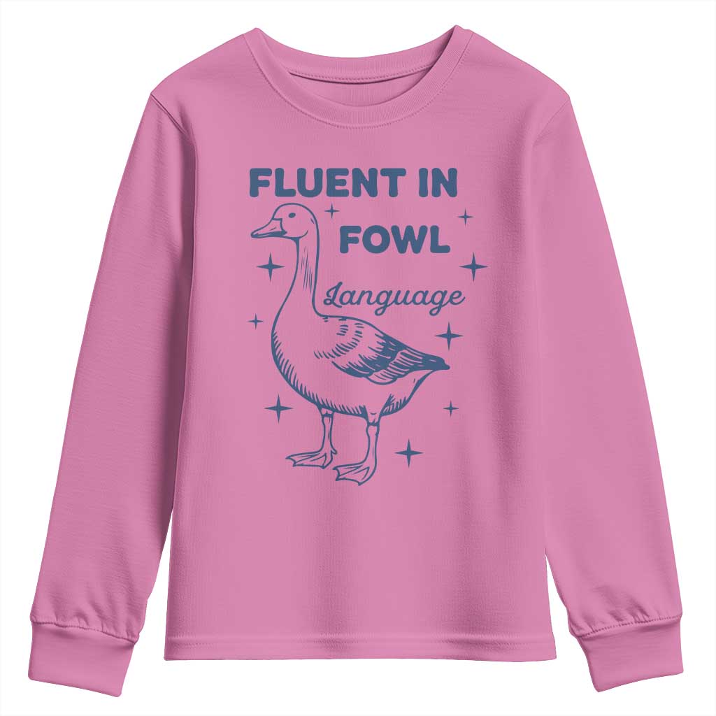 Fluent In FOWL Language Youth Sweatshirt Vintage 90s Funny Duck Meme - Wonder Print Shop