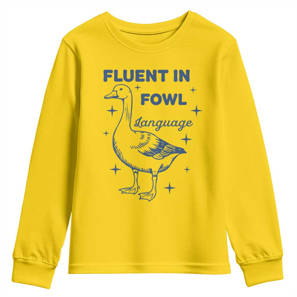 Fluent In FOWL Language Youth Sweatshirt Vintage 90s Funny Duck Meme - Wonder Print Shop