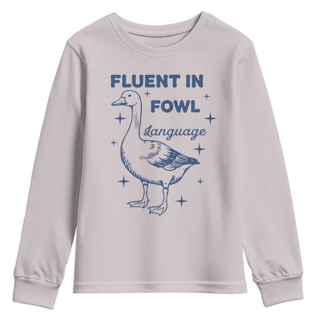 Fluent In FOWL Language Youth Sweatshirt Vintage 90s Funny Duck Meme - Wonder Print Shop
