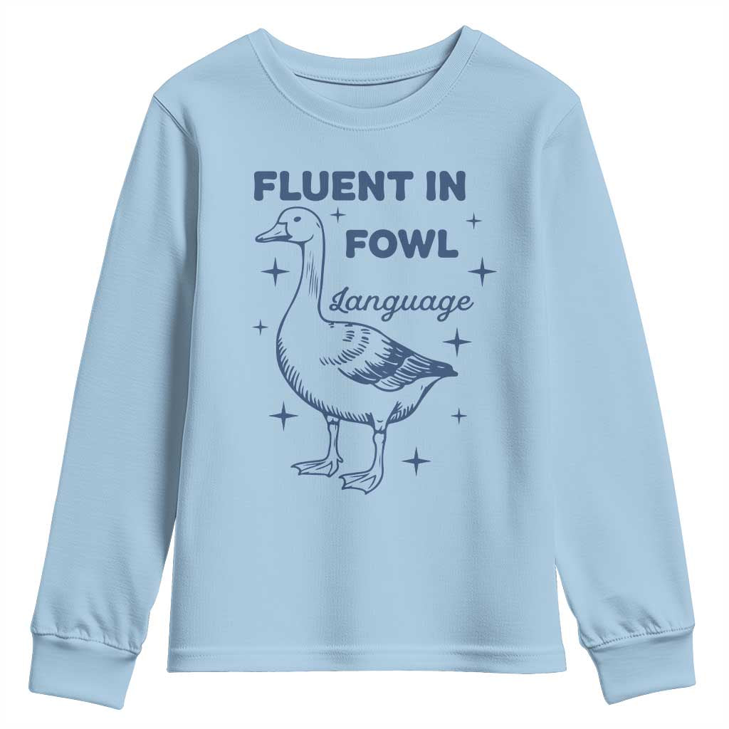 Fluent In FOWL Language Youth Sweatshirt Vintage 90s Funny Duck Meme - Wonder Print Shop