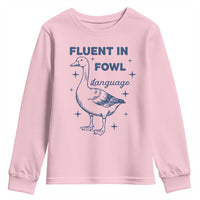 Fluent In FOWL Language Youth Sweatshirt Vintage 90s Funny Duck Meme - Wonder Print Shop