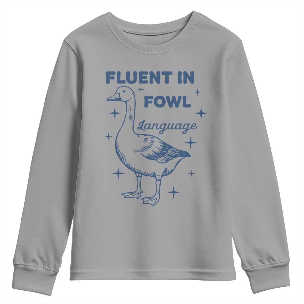 Fluent In FOWL Language Youth Sweatshirt Vintage 90s Funny Duck Meme - Wonder Print Shop