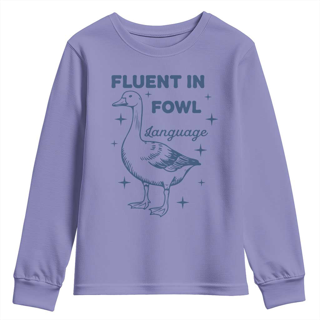 Fluent In FOWL Language Youth Sweatshirt Vintage 90s Funny Duck Meme - Wonder Print Shop