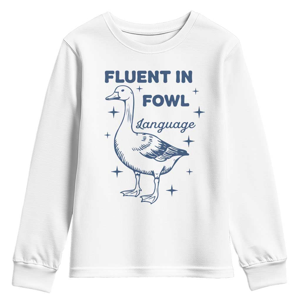 Fluent In FOWL Language Youth Sweatshirt Vintage 90s Funny Duck Meme - Wonder Print Shop