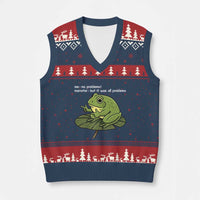 Funny Frog V-Neck Knit Sweater Vest Me No Problemo Narrator But It Was All Problemo - Wonder Print Shop