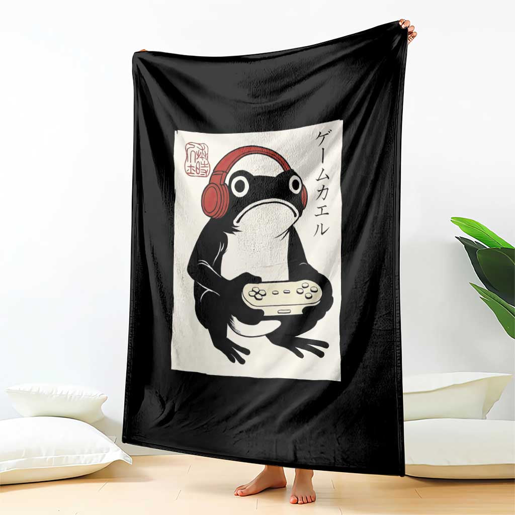 Japanese Gamer Frog Throw Blanket Boys Funny Vintage Gaming - Wonder Print Shop