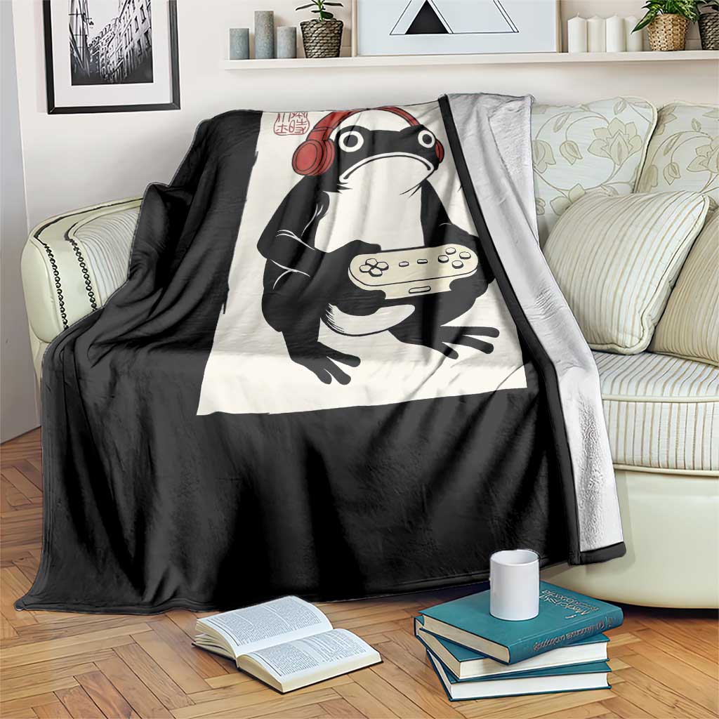 Japanese Gamer Frog Throw Blanket Boys Funny Vintage Gaming - Wonder Print Shop