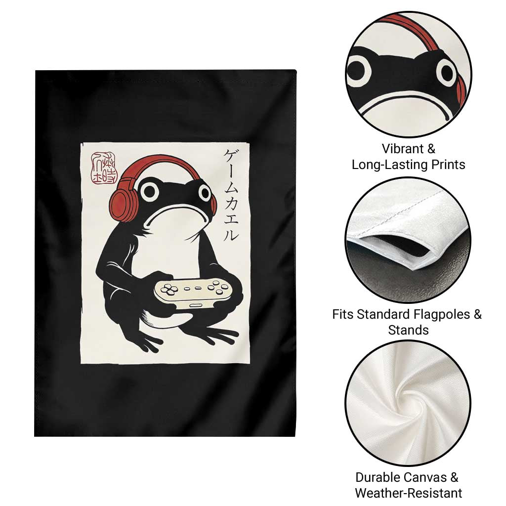 Japanese Gamer Frog Garden Flag Boys Funny Vintage Gaming - Wonder Print Shop