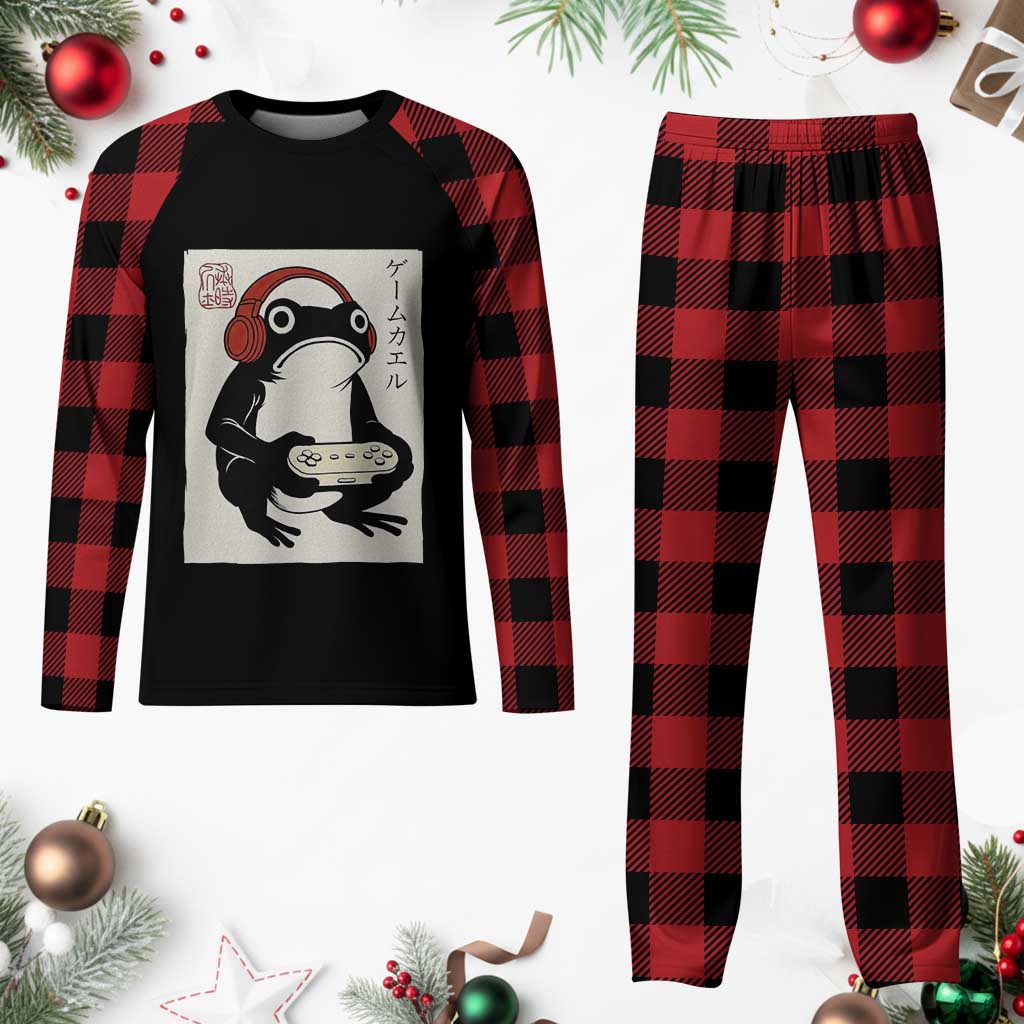 Japanese Gamer Frog Plaid Pajama Set Boys Funny Vintage Gaming - Wonder Print Shop