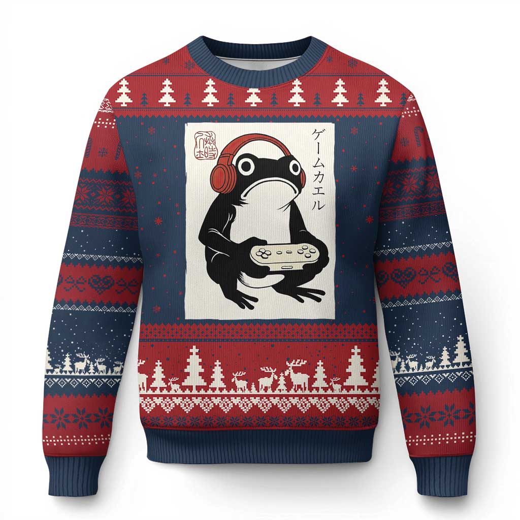 Japanese Gamer Frog Ugly Christmas Sweater Boys Funny Vintage Gaming - Wonder Print Shop