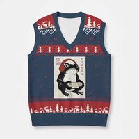 Japanese Gamer Frog V-Neck Knit Sweater Vest Boys Funny Vintage Gaming - Wonder Print Shop