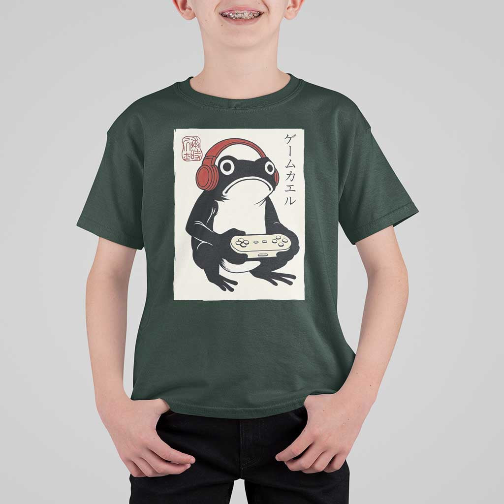Japanese Gamer Frog T Shirt For Kid Boys Funny Vintage Gaming - Wonder Print Shop