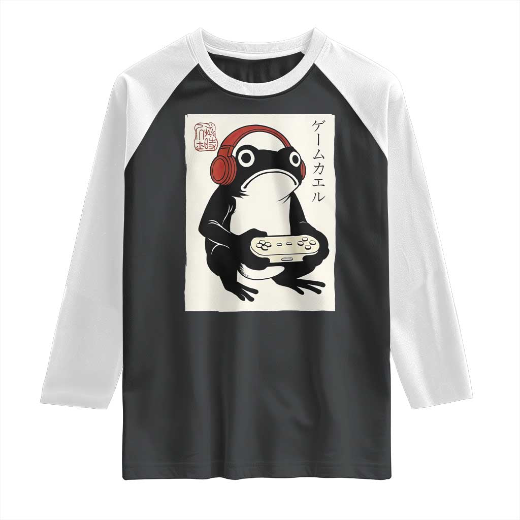 Japanese Gamer Frog Raglan Shirt Boys Funny Vintage Gaming - Wonder Print Shop
