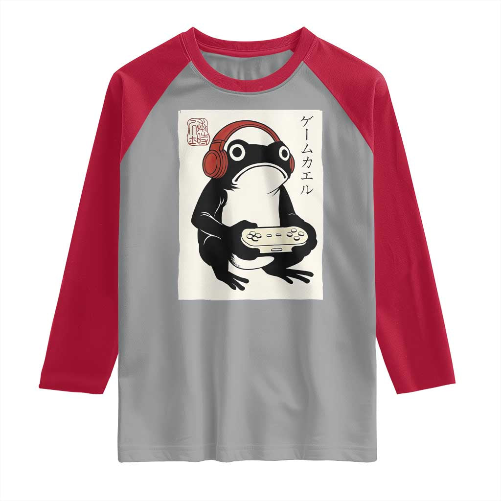 Japanese Gamer Frog Raglan Shirt Boys Funny Vintage Gaming - Wonder Print Shop