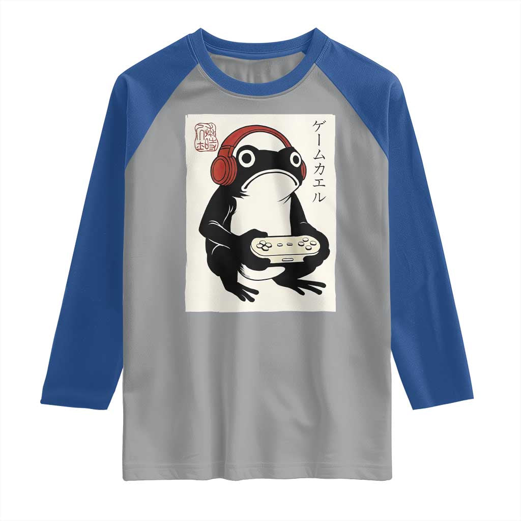 Japanese Gamer Frog Raglan Shirt Boys Funny Vintage Gaming - Wonder Print Shop