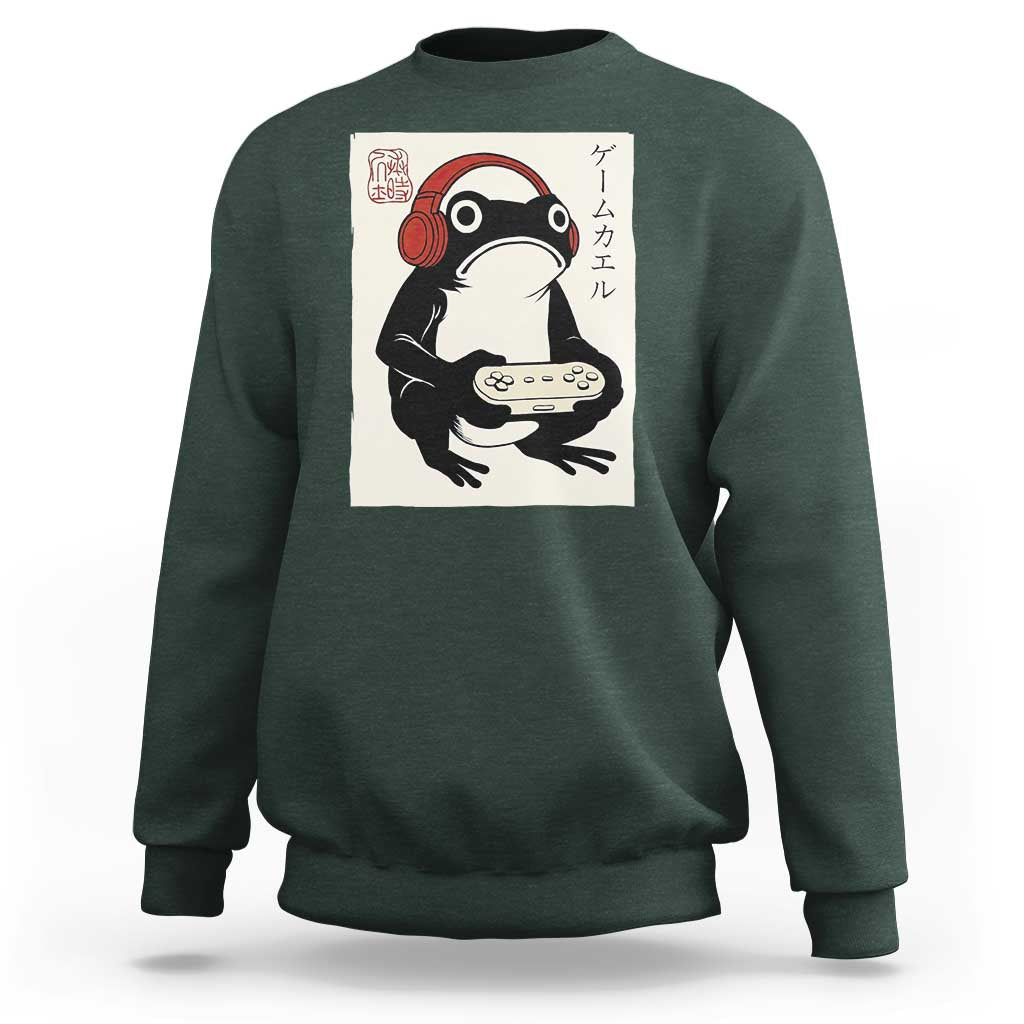 Japanese Gamer Frog Sweatshirt Boys Funny Vintage Gaming - Wonder Print Shop