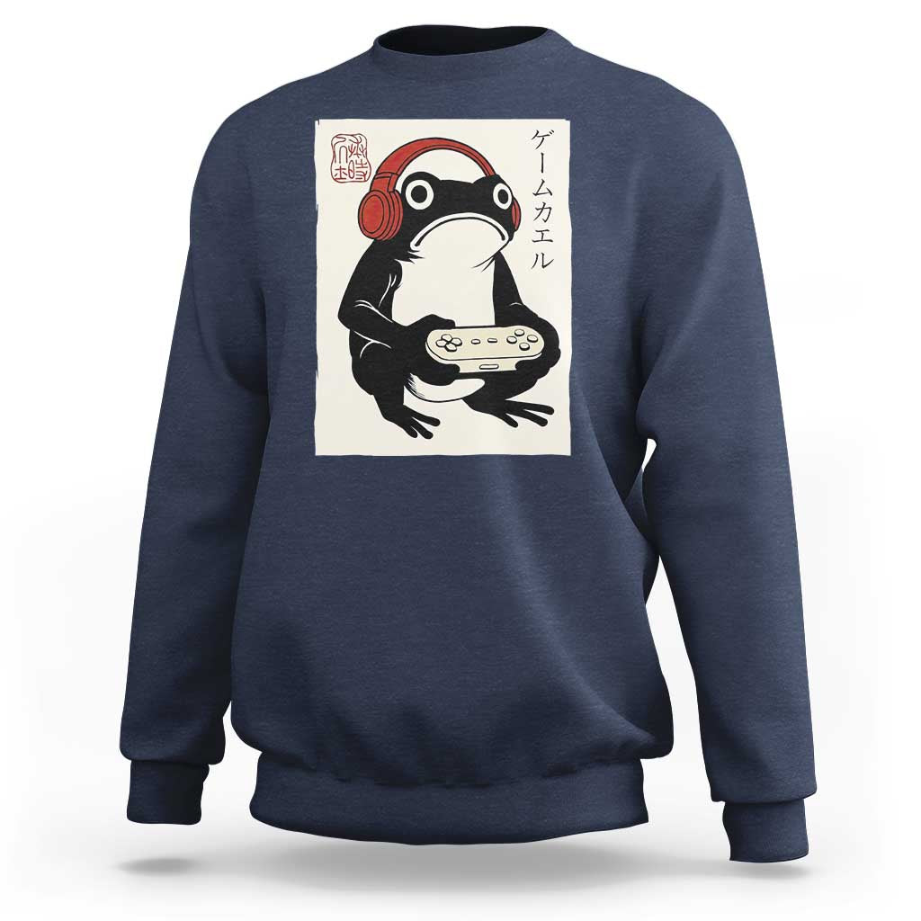 Japanese Gamer Frog Sweatshirt Boys Funny Vintage Gaming - Wonder Print Shop
