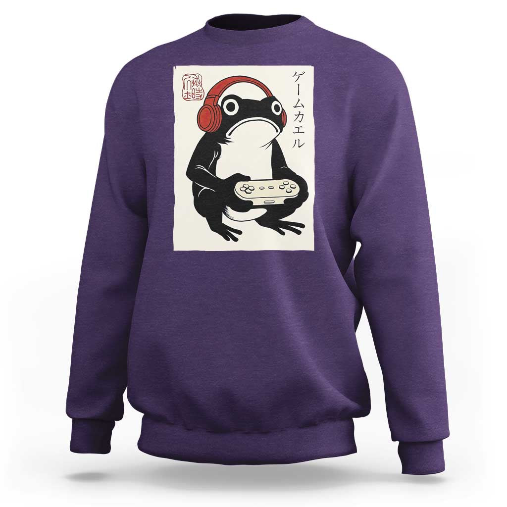 Japanese Gamer Frog Sweatshirt Boys Funny Vintage Gaming - Wonder Print Shop