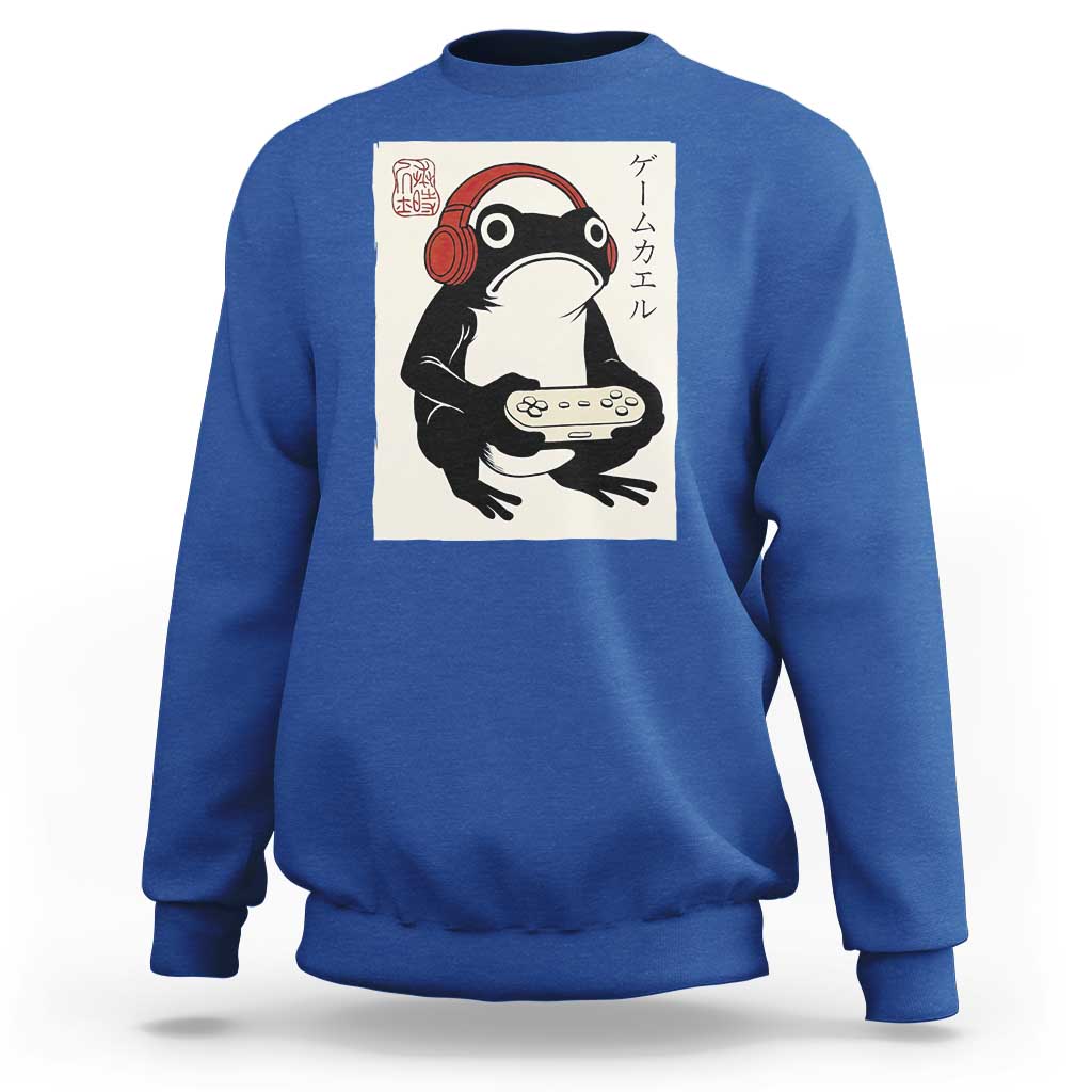 Japanese Gamer Frog Sweatshirt Boys Funny Vintage Gaming - Wonder Print Shop