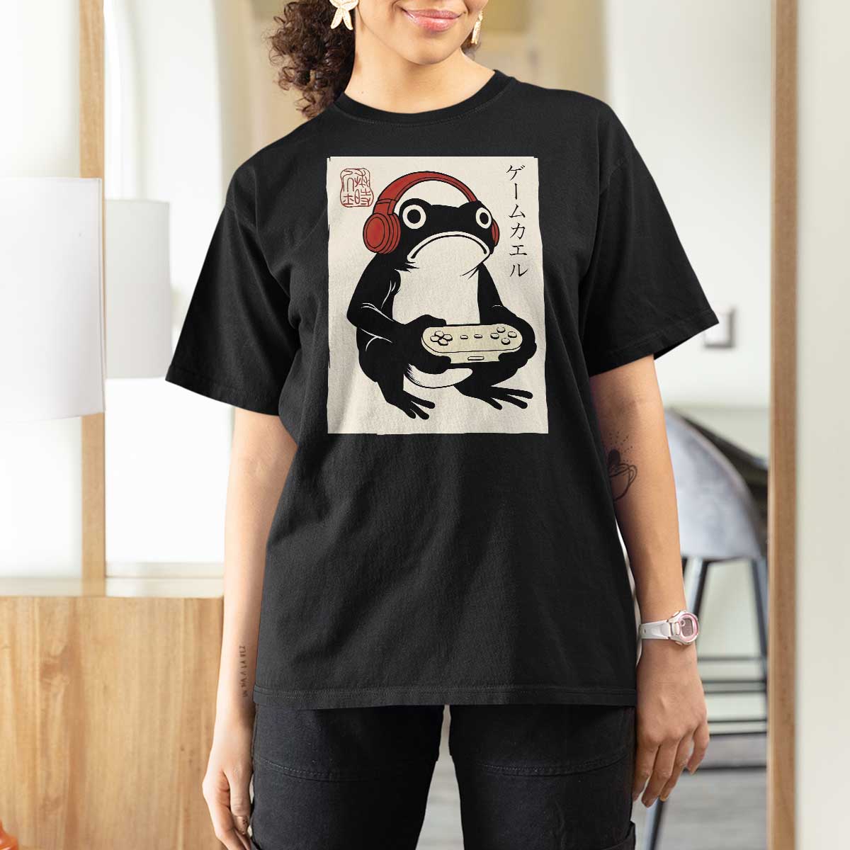 Japanese Gamer Frog T Shirt For Women Boys Funny Vintage Gaming - Wonder Print Shop