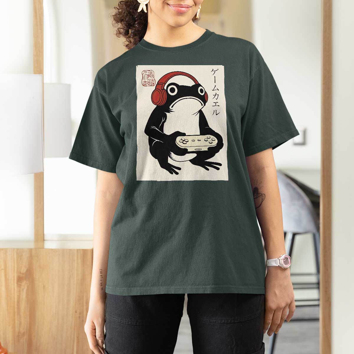 Japanese Gamer Frog T Shirt For Women Boys Funny Vintage Gaming - Wonder Print Shop
