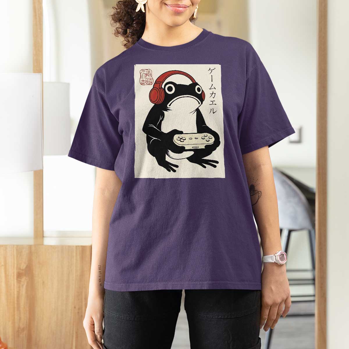 Japanese Gamer Frog T Shirt For Women Boys Funny Vintage Gaming - Wonder Print Shop